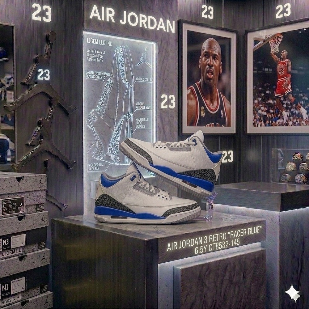 Jordan 3 Retro Racer‎ Blue White Blue Cement Grey CT8532-145 11.5M Authentic!